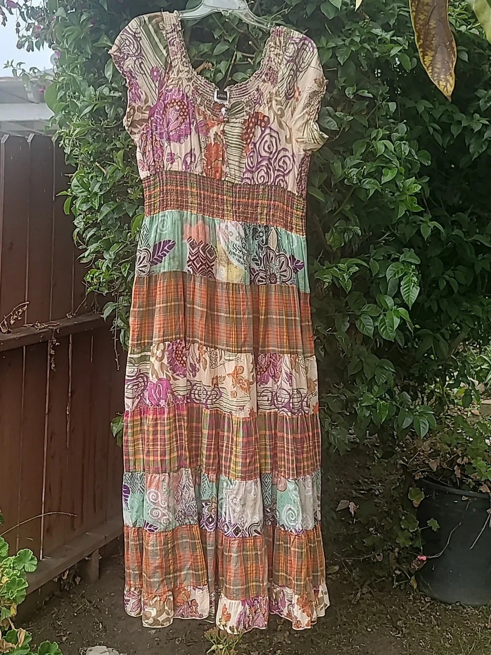 Boho Mix-Print Patchwork Maxi Dress in Multi-Colors Coastal Cowgirl  SZ L - Picture 14 of 16